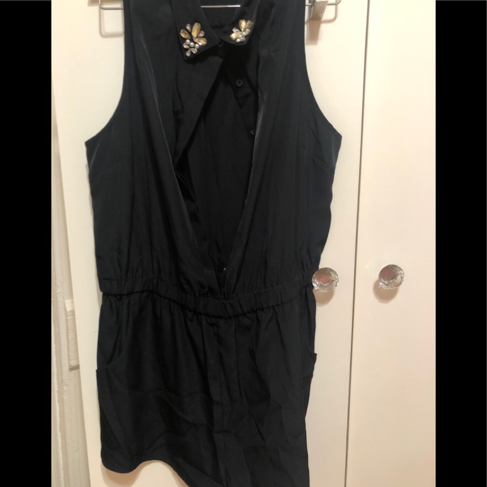 Black romper, embellished collar